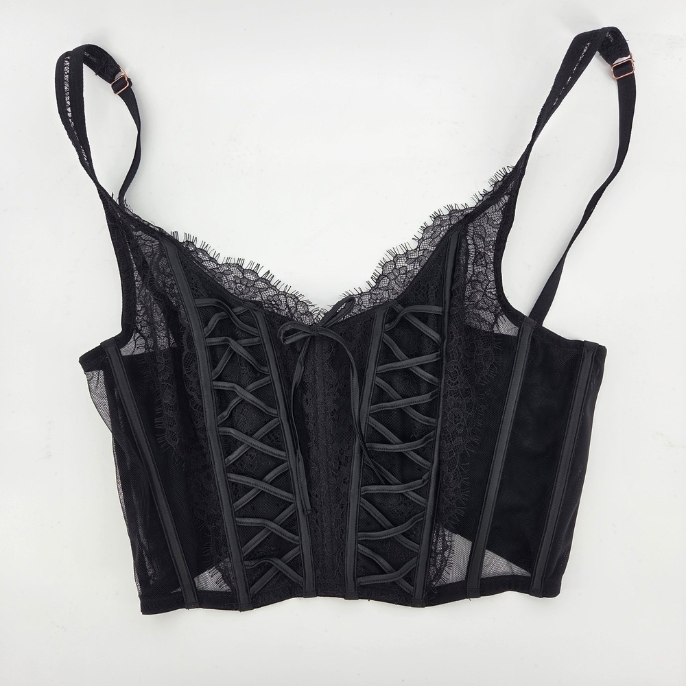 Victoria's Secret Dream Angels Corset Top M-DD Black Lace Whimsigoth Boudoir
